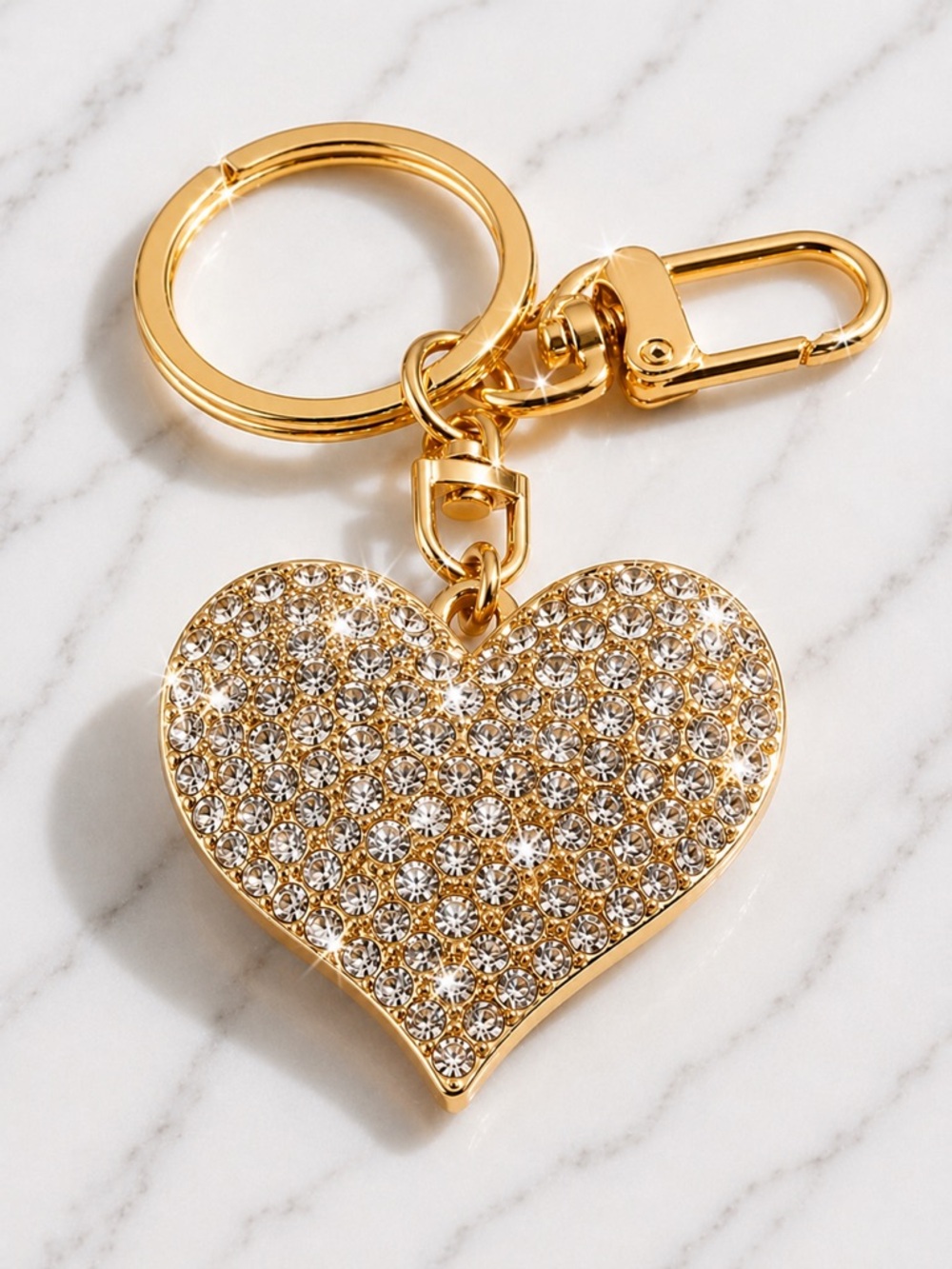 Rhinestone Heart Bling Bag/Keychain Gold Crystal, Sparkly Key Ring Accessory - Picture 3 of 5